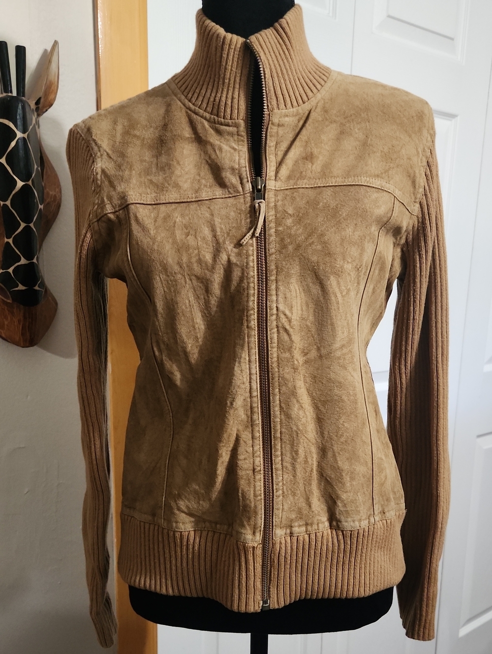 Eddie Bauer Seattle Suede Tan Zip-Up Bomber Jacket